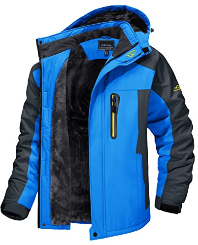 MAGCOMSEN Herren Winter Fleecejacke Warme Gefüttert Skijacke Outdoor Winddicht Wasserdicht Jacke Verdickt Funktionsjacke mit Abnehmbarer Kapuze für Wandern Camping