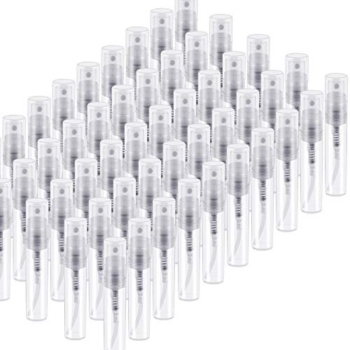 Thyores 50pcs mini perfume atomizer, clear plastic spray bottle portable fragrance spray bottle - 3ml