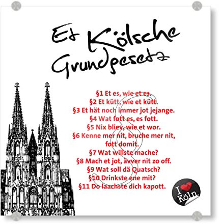 artboxONE Acrylglasbild 90x90 cm Städte/Köln ET KÖLSCHE GRUNDGESETZ weiß - Bild Kölner Dom