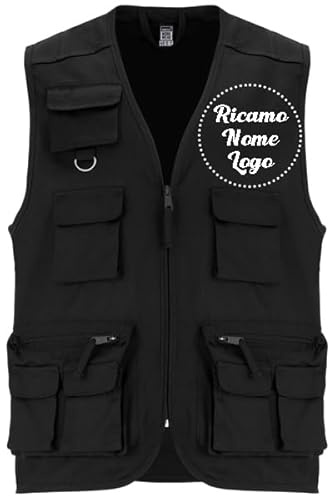 Ristohouse Gilet leggero Multi Tasca per Lavoro, Caccia e Pesca, Trekking, Personalizzabile con Ricamo o Stampa (NERO, XXL)
