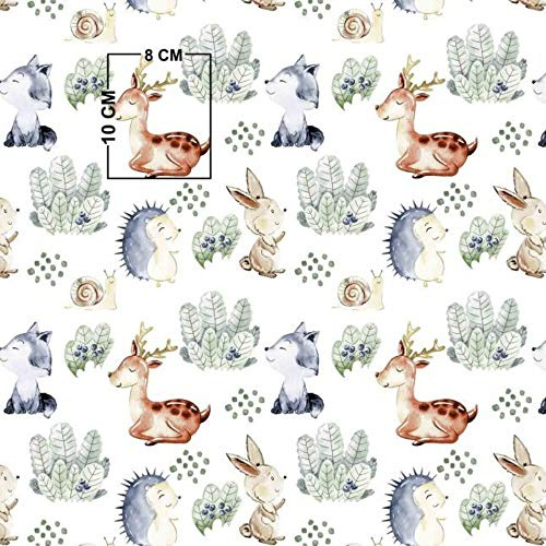 11,99€/m Tiere Wald 2 100% Baumwolle Baumwollstoff Kinder Meterware Handwerken Nähen Stoff (Reh Igel Hase Schnecke, 150x160cm)
