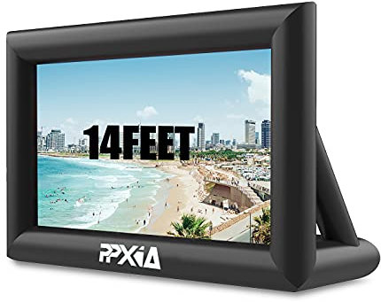 PPXIA Inflatable Movie Screen Outdoor Mega Projector Screen with Air Blower, Tie-Downs, Repair Kit & Storage Bags, Front and Rear Projection for Movie Nights Backyard Pool Party Cinema (14Feet)