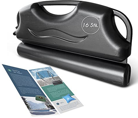 Hochwertige Pool Eisdruckpolster in Premiumqualität | 39,5 x 19,5 x 5,0 cm | Mit Sand beschwert + Verbindungshaken | Überwinterung Schwimmbecken Robust Winterfest Eisbrecher Frostsicher (16 Stück)