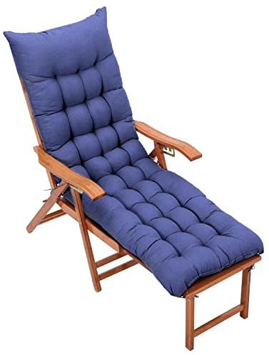 Warmiehomy Liegenauflage mit Antirutsch, 160x50x8cm Auflage für Gartenliege Outdoor, Dickes & Bequeme Polster Sonnenliege Auflage mit Einstellband, Kissen für Liegestuhl, Blau(Ohne Stuhl)