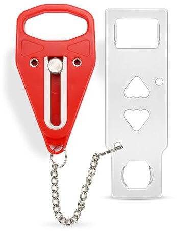 Rerishom Portable Door Lock Extra Lock for Additional Privacy and Safety in Home, Hotel, Apartment, AirBNB - Red