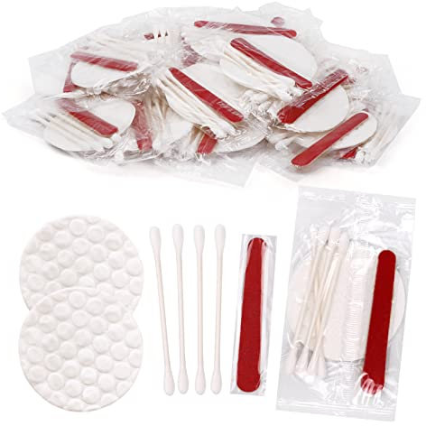 200 Pack Hotel Vanity Kit Individually Wrapped, Bulk Hotel Amenities Kit, Hotel Hospitality Set, Hygiene Products Include Cosmetic Cotton Pads, Cotton Swabs, Nail File (Paper Sticks)