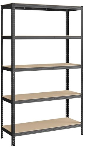 SONGMICS Scaffalatura a 5 Ripiani, Scaffale in Acciaio, Montaggio Senza Viti, Utensili, Strumenti in Garage, Magazzino, Ripostiglio, Portante 750 kg, 60 x 120 x 200 cm, Grigio GLR060G01
