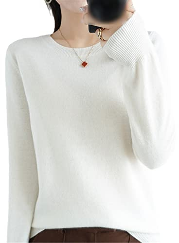 Suéter de cachemira de lana 100% de las mujeres o cuello jersey casual de punto superior otoño invierno abrigo, blanco, XL