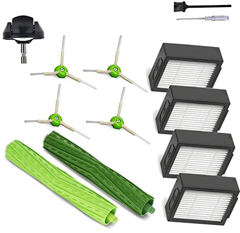 Zubehör und Ersatzteile für iRobot Roomba j7 i7 i6 i3 i4 i2 i5 i8 i1+/Plus e5 e6 I E J Serie Staubsauger - 1 Gummibürstenwalze, 1 Lenkrolle, 4 Filter, 4 schwarze Seitenbürsten