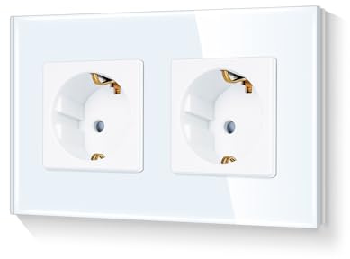 LIAONFOY Schuko Doppel Steckdose mit Kindersicherung Glasrahmen 2 Fach Wandsteckdose Unterputz Weiße Zweifach 110-250V 157mm