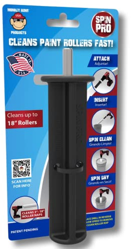 Monkey Rung Spin Pro Paint Roller Cleaner Tool Fits 3 to 18 inch Rollers Drill Driver Spinner Attachment Clean and Dry Paint Tools in Seconds (Spin Pro)