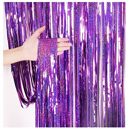 SHTGOI 2 Stück Lametta Vorhang Metallische Lametta Vorhänge Glitzer Tinsel Curtain Folienfransen Vorhang Regenvorhang Dekoration für Geburtstag Hochzeit Hintergrund Bühnendekor 1x3m Lila
