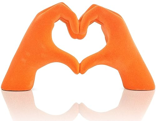 Orange Herz und Hand Statue, Hand und Herz Skulptur Home Decor, Herz und Hand Dekoration für böhmische Hochzeitsdeko Couchtisch Dekoration Büro Wohnzimmer Schlafzimmer Buchdekorationen