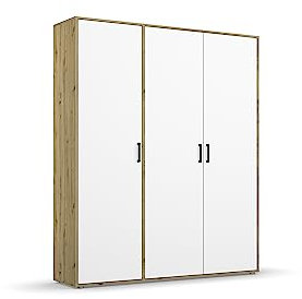 Rauch Möbel Voyager Schrank Kleiderschrank Drehtürenschrank, Alpinweiß/Eiche Artisan, Holz, 3-türig, inkl. 1 Kleiderstange, 4 Einlegeböden BxHxT 140x194x53 cm