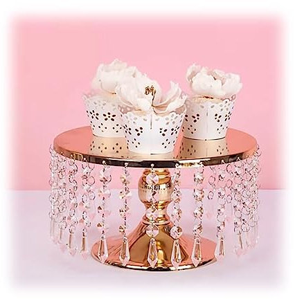 Supporto Per Torte In Metallo, Espositore Per Dolci Con Ciondoli In Cristalli Acrilici, Specchio Rotondo Top Plate Wedding Cupcake Holders Decorazione Rack ( Colore : Gold , Taglia : 25x14cm )