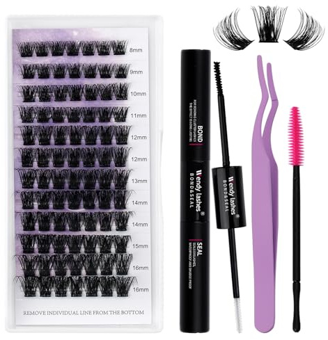 WENDY LASHES DIY Wimpern Extensions Set Style C3 8–16mm Mixed D Curl | Wimpernverlängerung zu Hause Lash Bond and Seal, Wimpern Pinzette Und Applikatoren, Wimpernbüschel für Anfänger