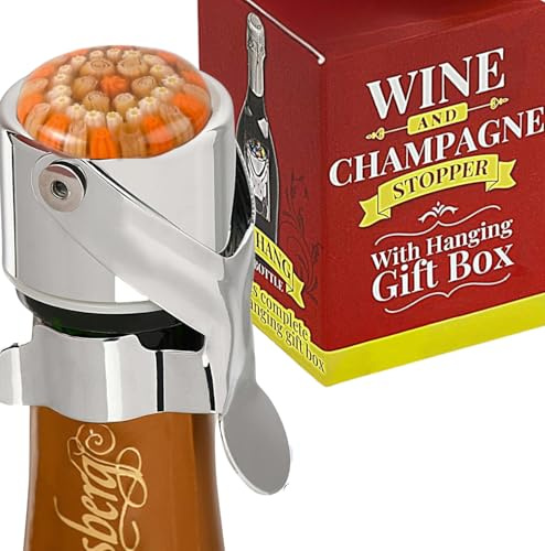 Evan James Wine & Champagne Stopper - Patented Seal, Preserves Bubbles & Taste for Prosecco, Cava, and Sparkling Wine - Pro Grade Bottle Stopper With Hanging Gift Box
