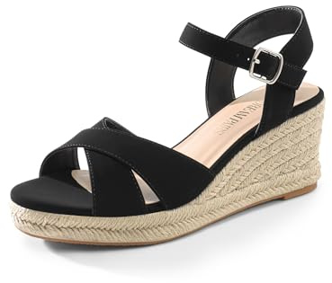 DREAM PAIRS Women's Espadrille Wedge Sandals,Size 6.5,Black-Nubuck