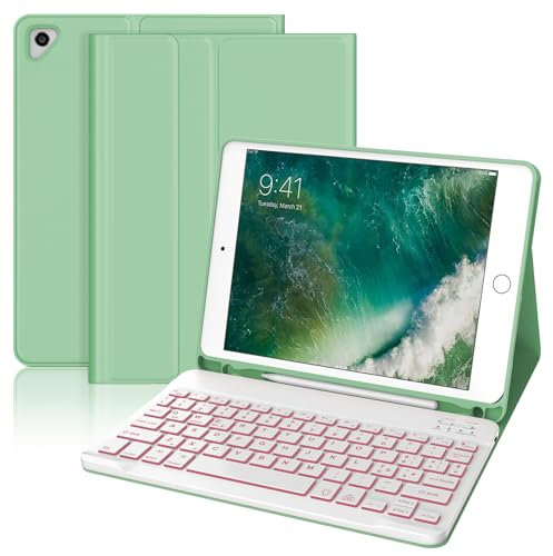 Custodia Con Tastiera iPad 6 Generazione, Cover Bluetooth Italiano Retroilluminazione Magnetica per iPad 9.7, iPad Pro 9.7, iPad Air 2, iPad Air 1 - Verde Chiaro