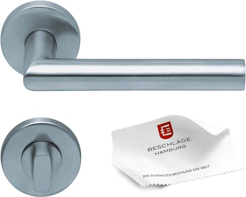 Beschläge Hamburg Türgriffe Türbeschlag Amsterdam scoop SBL 1106 — Türklinken mit WC Rosetten für Bad und Toilette — Drückergarnitur/Türdrücker für Innentüren, rund, Edelstahl matt
