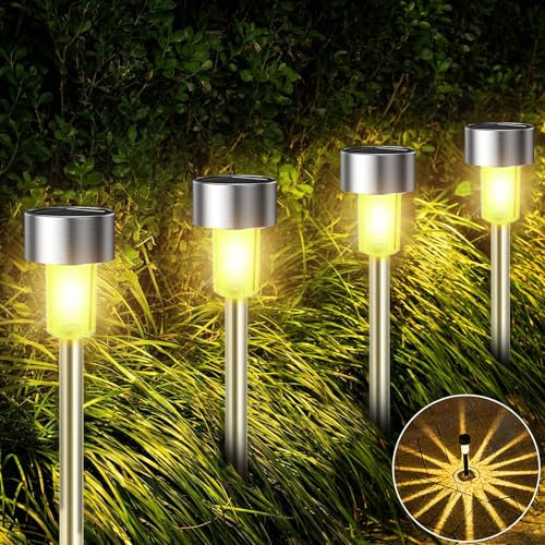 Qoosea Luces Solares Jardín LED, 10 Piezas de Luz Solar Exterior Decorativa, IP65 Impermeable, Iluminación Blanca Cálida para Patio, Césped y Caminos