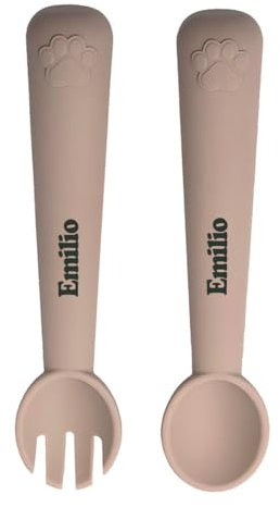 TYRY.HU Cucchiai e Forchette Posate con Nome Personalizzata Posate in Silicone per Bambini e Neonati con Design Antisoffocamento