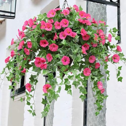Fiori artificiali artificiali da 66 cm, 24 mazzi di petunie finte, resistenti ai raggi UV, per interni ed esterni, da appendere a vasi di fiori e finestre (rosso rosa)