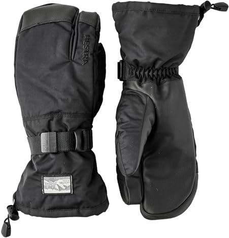 Hestra Unisex Gauntlet Sr 3-Finger Glove, Waterproof, Windproof Insulated Gloves for Skiing & Snowboarding, Men & Women - Black/Black - 11