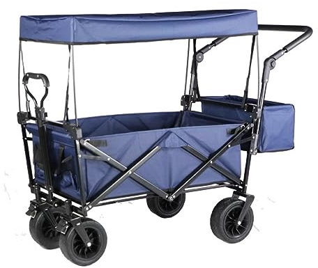 ZWQXZX Bollerwagen Faltbar Strandwagen Faltbollerwagen Klappbarer Gartenwagen Mit Baldachin, Robuster Wagen Mit 4 Rädern, Einkaufswagen Für Outdoor-Camping Am Strand Transportwagen Handwagen(A)