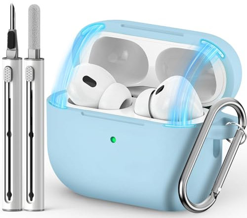 Inesore Compatible con Airpods Pro Cases Cover,Magnetic Lid Lock Silicone Protective Case for Apple Airpod Pro 2nd / 1st Generation Case, with Keychain and Cleaner Pen (Azure-M)