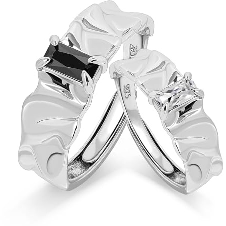 Meissa Bagues de Fiançailles pour Hommes et Femmes Ensemble de Bagues Couple Assorties Bagues Large Bande Chunky Bague Statement Onyx Verre Noir Taille Ajustable