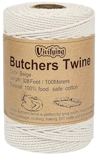 Vivifying 328 Feet 2MM Butchers String, 100M 3ply Cotton Butchers Twine, Food Safe Cooking String for Tying Meat, Kitchen Twine for Making Sausage and Trussing Poultry (White)