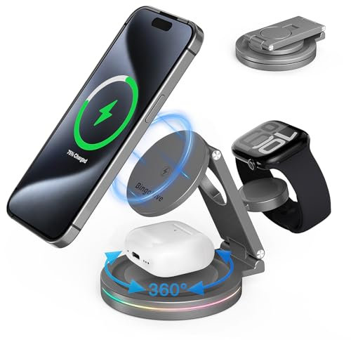 Station de Charge sans Fil 3 - en - 1 pour iPhone, Apple Watch et airpods, Station de Charge Rapide pivotante de 10W à 360 degrés, Compatible avec Les chargeurs Pliables de la série iPhone 12-16