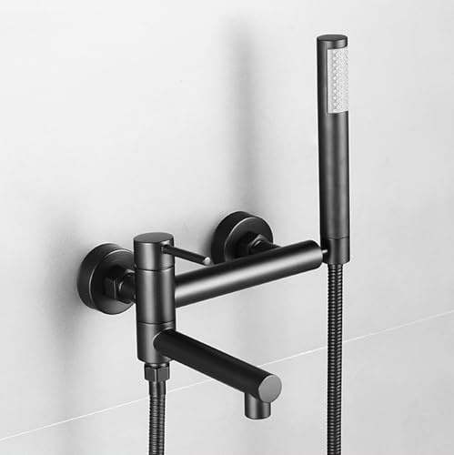 XJTNLB Badewannenarmatur Wandmontage Schwarz Mischbatterie Dusche mit Brause Duscharmatur Einhebelmischer mit 90°Drehbar Auslauf