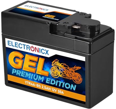 Electronicx, GEL, Motorrad Batterie YTR4A-BS 12V 2,5Ah 30A Starterbatterie - wartungsfrei, versiegelt, kompakt, vibrationsfest und kippsicher - Roller,Quad und Motorrad- Ersatz Akku YTX4A-BS CTR4A-BS.