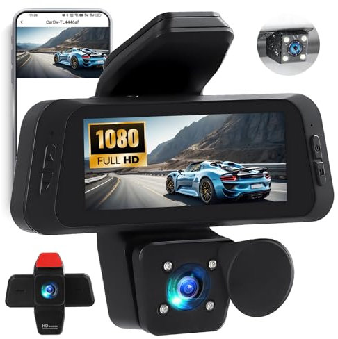 CAMECHO Dashcam Auto vorne hinten innen, 3 Zoll 1080P Dash Camera für Autos, Autokamera mit APP-Steuerung, IR-Nachtsicht, Loop-Aufnahme, G-Sensor, Parkhilfe, 24H Parküberwachung