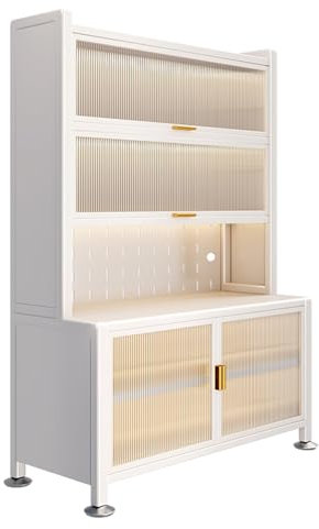 Meuble de rangement de cuisine multicouche avec table de travail, étagère de four à micro-ondes et étagère de rangement côté salle à manger pour cuisine, salle à manger, bureau à domicile et chambre à