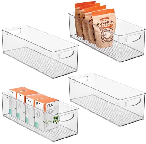 InterDesign iDesign stapelbarer Vorratsbehälter aus Kunststoff, Aufbewahrungsbehälter mit Griffen für Schränke oder Kühlschrank, transparent, 4 Stück