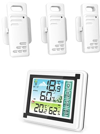 Begchy Estación Meteorológica, Despertador, Termómetro, Higrómetro, Pantalla Táctil, Sensor Inalámbrico para Exteriores, Higrotermógrafo para Amanecer y Atardecer