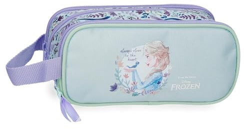 Disney Frozen Close to the heart estuche escolar, estuche infafntil, fabricado en Poliéster, Triple compartimento para mejorar la organización, Tamaño ideal para llevarlo en la mochila,Con asa lateral