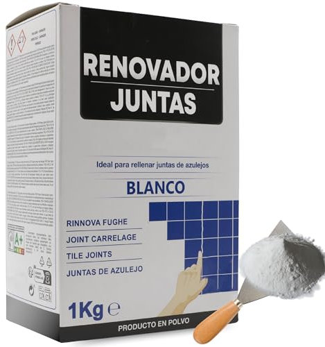 TECHZOCO Renovador de juntas blanco, Pasta para reparar juntas, Producto en polvo, Ideal para rellenar juntas de azulejos, Modo de preparación para diluir en agua, Color Blanco, Contiene 1 Kg