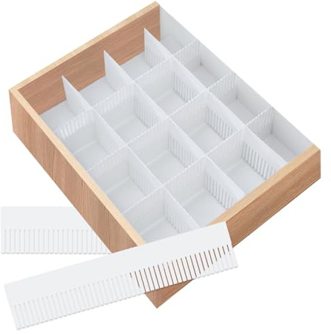 MUWINC Blanc Organisateur Rangement Tiroir Cuisine Vetement, 38 x 7 cm | 8 Pièces Séparateur De Tiroir Cuisine, Amovible Et Ajustable, Pour Le Bureau Ou Les Tiroirs à La Maison