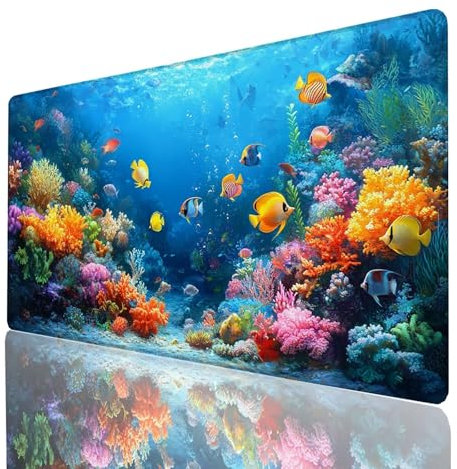 Alfombrilla Ratón Fondo del mar, Alfombrilla Gaming Pescado, Impermeable Tapete Escritorio 1400 x 600 x 3mm Compatible con Raton Inalambrico y Teclado Inalambrico,Mousepad para Portatil Regalo GYL8330