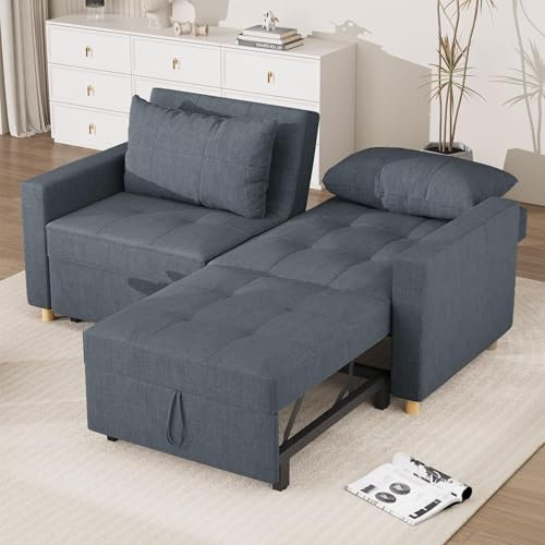 YODOLLA 3-in-1-Sofabett, Doppelschlafstuhl, Bett mit Verstellbarer Rückenlehne in EIN Sofa, Stoff-Couch, umwandelbar, 2-Sitzer-Sofabetten für Erwachsene, Dunkelgrau