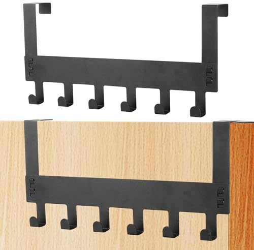 QINGYIWL 2 Stück Türgarderobe, Türhaken zum Einhängen mit 6 Haken, Türhakenleiste für Standard Türfalz bis 4,5cm, Kleiderhaken Tür (Schwarz)