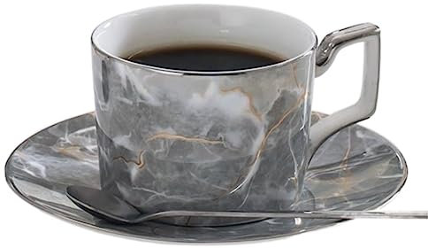 GOOPEEG Petites Tasses Tasses 250 ML Tasse À Café Marbrée Et Soucoupe Luxe en Porcelaine Anglaise Thé De L'après-midi Thé Noir Fleur Tasse À Thé Service a Cafe(D)