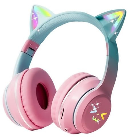 Joso Casque Bluetooth 2 en 1 pour enfants, casque filaire/sans fil avec microphone pour filles et garçons, bandeau réglable, casque pliable à oreilles de chat