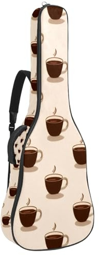 KengjuTesu 43 Zoll Akustikgitarre Softcase mit Rucksackgurt und 2 Taschen Kaffee Muster, ohne Polsterung, Rucksack Wasserdicht Oxford Tuch Bass Gitarre Gigbag für Konzertgitarre, Mehrfarbig 1