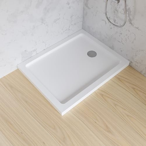 ECOLAM Duschwanne 120x70 x 4,5 cm LUPO niedrige Duschtasse Acryl Rechteck weiß Brausewanne flach + Siphon