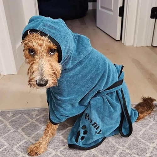 Hunde-Bademantel, personalisierbar, Pfotenabdruck-Badetuch mit gesticktem Namen, personalisiertes Haustier-Kapuzenbadetuch, individuelle Geschenke, bestickter Hundemantel (L)